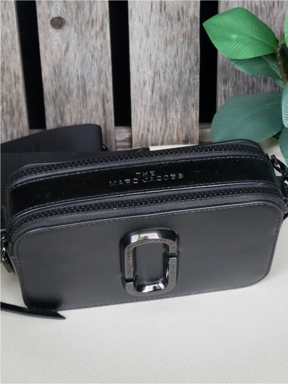 Marc Jacobs Black Leather Crossbody Camera Bag with Silver Hardware